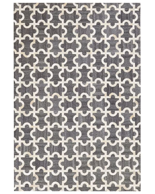 Matta Grå och Beige Koskinn Läder Pussel Geometriskt Mönster Retro 140 x 200 cm