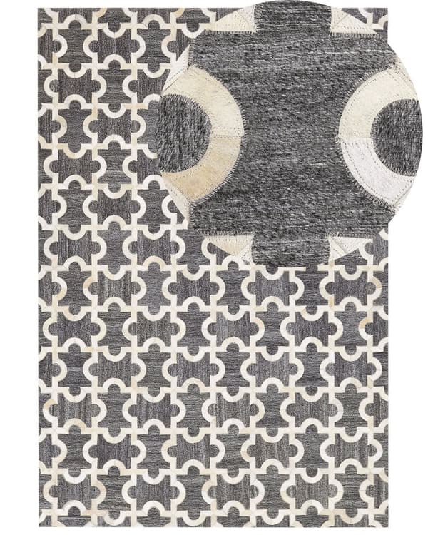 Matta Grå och Beige Koskinn Läder Pussel Geometriskt Mönster Retro 140 x 200 cm