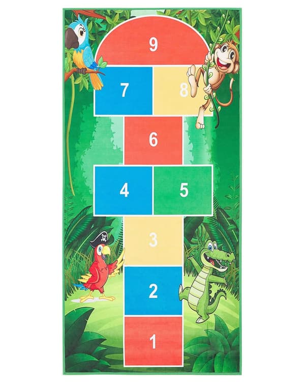 Matto vihreä 80 x 150 cm suorakulmio luistamaton pohja hyppyruudukko lastenhuoneeseen