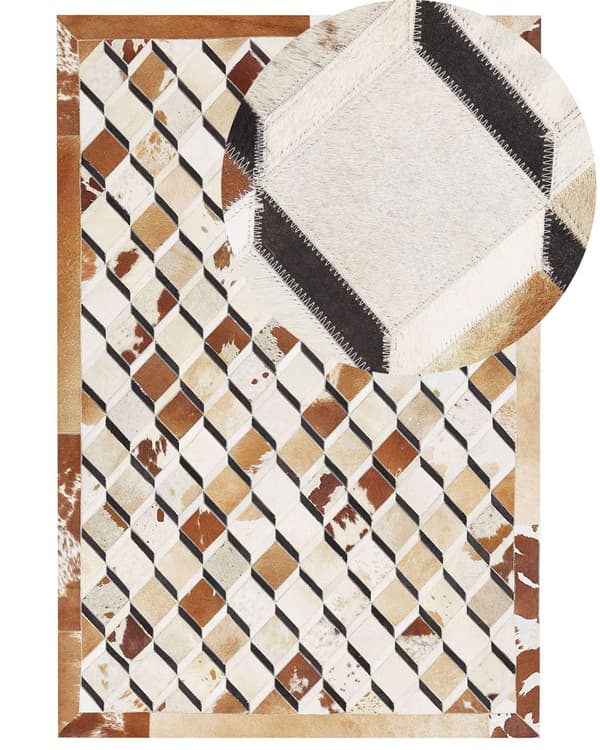 Tæppe brun okselæder patchwork diamantmønster 140 x 200 cm moderne traditionel filtforing