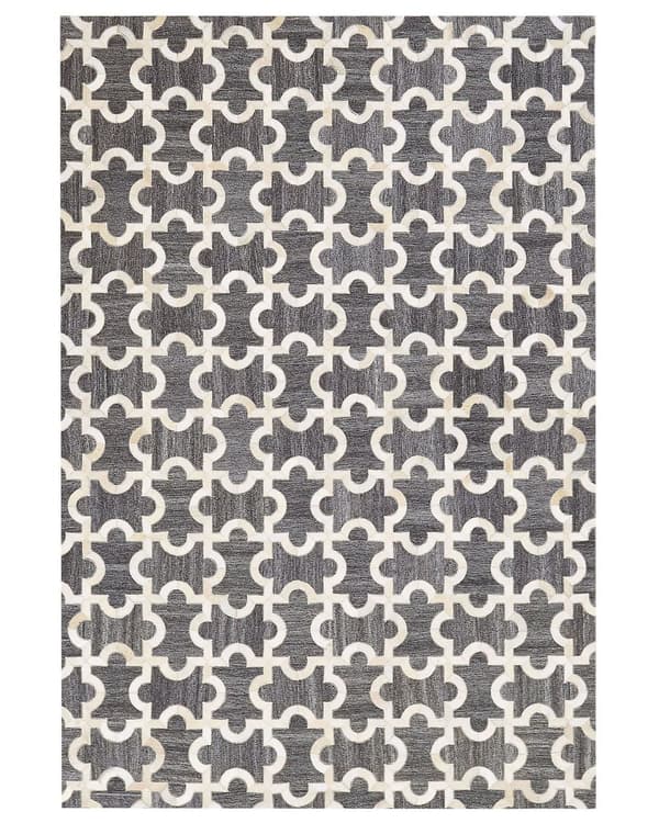 Grå og beige jacquard tæppe okselæder geometrisk mønster puslespil 160 x 230 cm retro