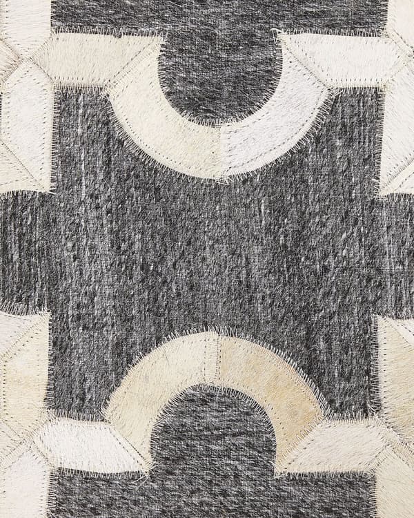 Grå og beige jacquard tæppe okselæder geometrisk mønster puslespil 160 x 230 cm retro