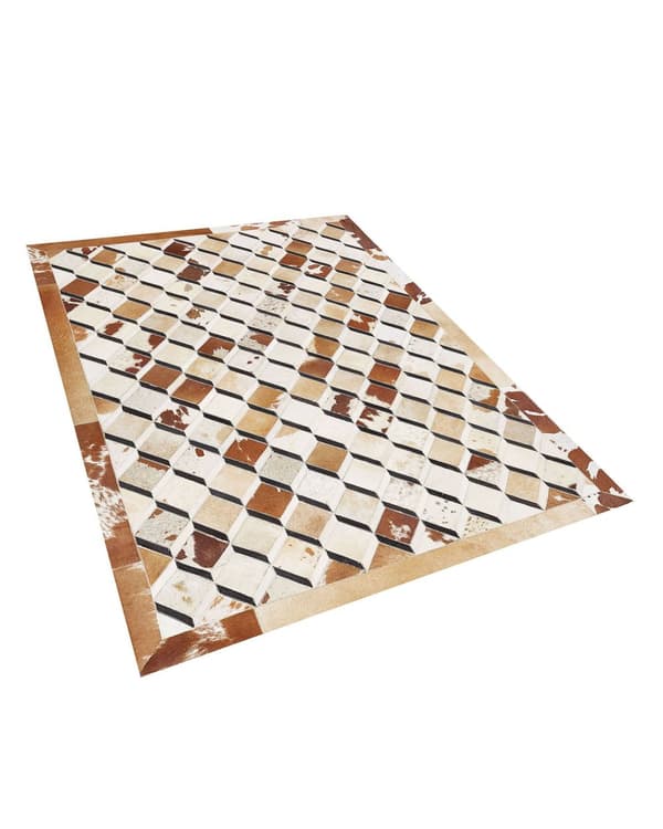 Tæppe Brun Læder Patchwork Geometrisk mønster 160 x 230 cm