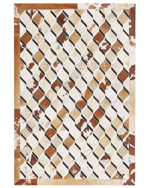 Tæppe Brun Læder Patchwork Geometrisk mønster 160 x 230 cm