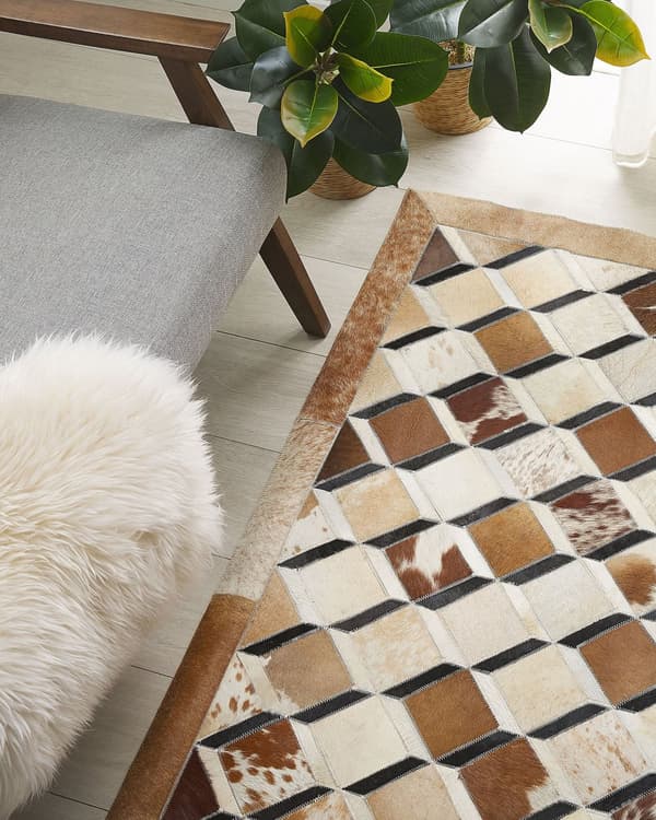 Tæppe Brun Læder Patchwork Geometrisk mønster 160 x 230 cm