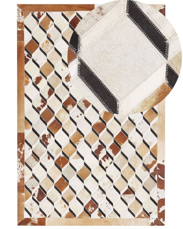 Tæppe Brun Læder Patchwork Geometrisk mønster 160 x 230 cm