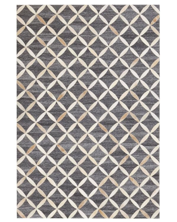 Gulvtæppe Grå Beige Læder 140 x 200 cm Dekorativ Mønstret Patchwork Jacquard Tæppe Koskind Mønstret Marokkansk Ternet Moderne Stil Stue Sofa