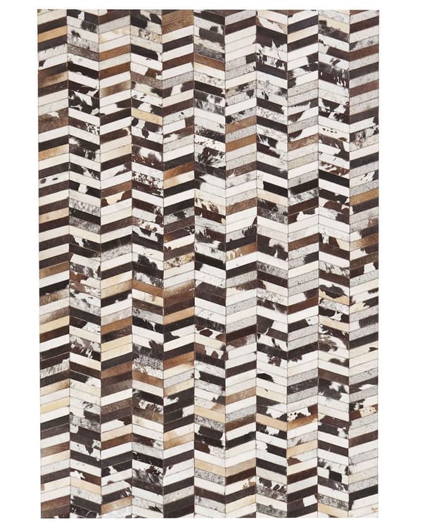 Matta Brun Vit Koskinn Läder 160 x 230 cm Saxningsmönster Patchwork
