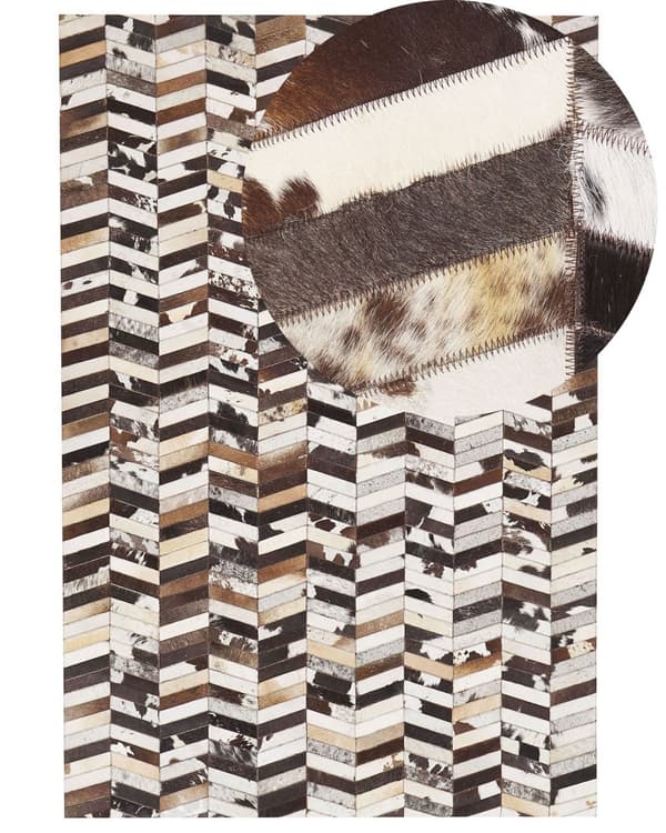 Matta Brun Vit Koskinn Läder 160 x 230 cm Saxningsmönster Patchwork