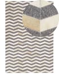 Miniatyrbillede 1 af 6: Grå og Beige Jacquard Tæppe Koskind Geometrisk Sildebensmønster 140 x 200 cm Retro