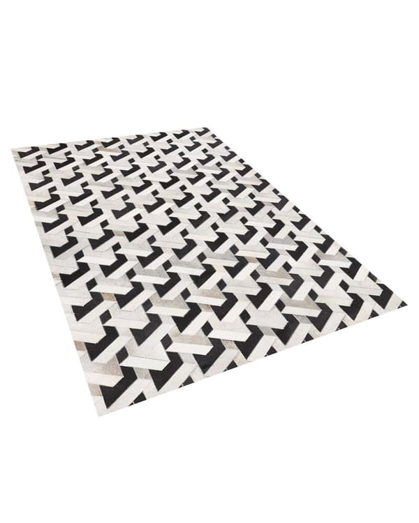 Sort og Gråt Lædertæppe 160 x 230 cm Patchwork Geometrisk Mønster Moderne Stil