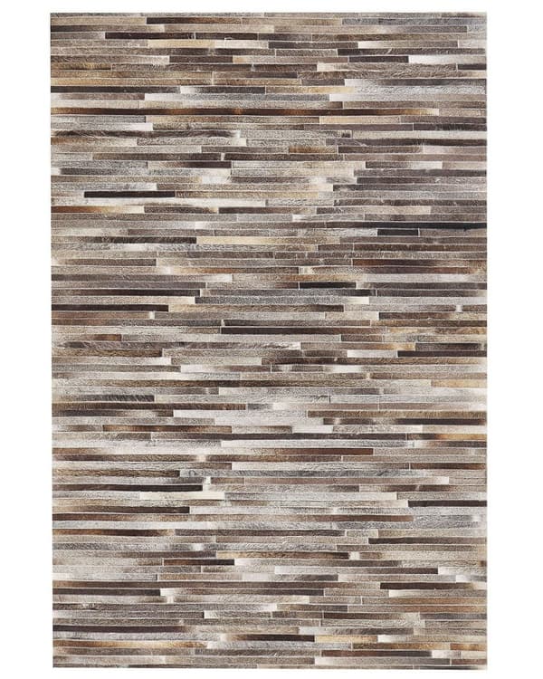 Tæppe Brunt og Gråt Læder 160 x 230 cm Stribet Patchwork