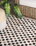 Miniatyrbillede 2 af 6: Gulvtæppe Brun Beige Læder og Filt 140 x 200 cm Rektangulær Mønster Ternet Patchwork Lædertæppe Stue Under Sofabord og Spisebord Dekoration