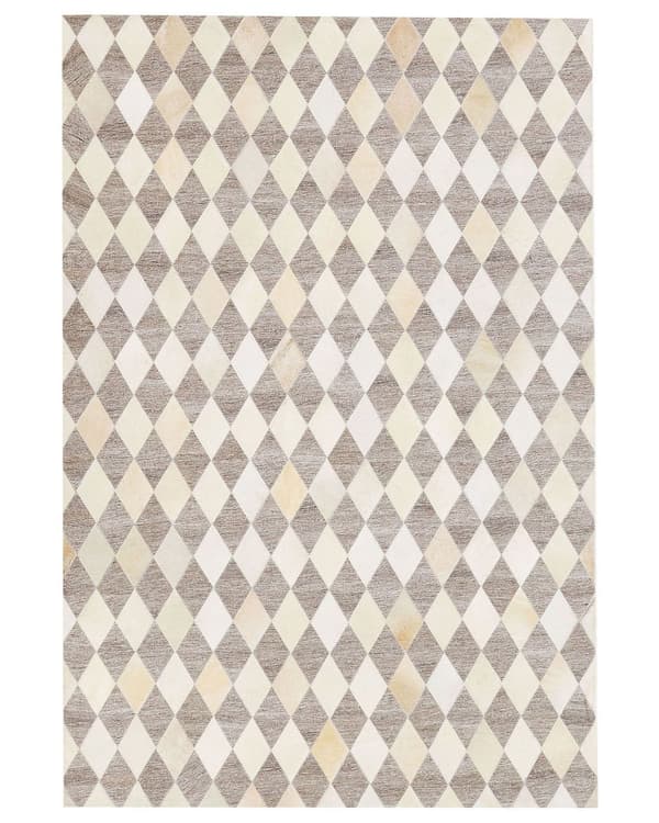 Beige og brunt jacquard tæppe okselæder geometrisk mønster med diamanter 160 x 230 cm retro