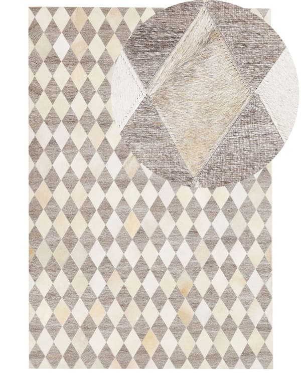 Beige og brunt jacquard tæppe okselæder geometrisk mønster med diamanter 160 x 230 cm retro