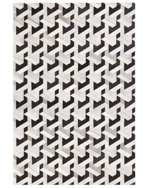 Sort og gråt Lædertæppe 140 x 200 cm Patchwork Geometrisk Mønster Moderne Stil
