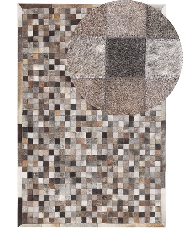 Matto monivärinen lehmännahka 160 x 230 neliö geometrinen tilkkukuvio moderni tyyli
