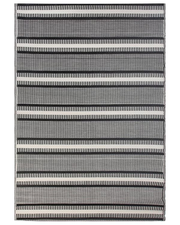 Genanvendt Polypropylen Beige og Sort Udendørs Tæppe 160 x 230 cm Stribet Altanmønster
