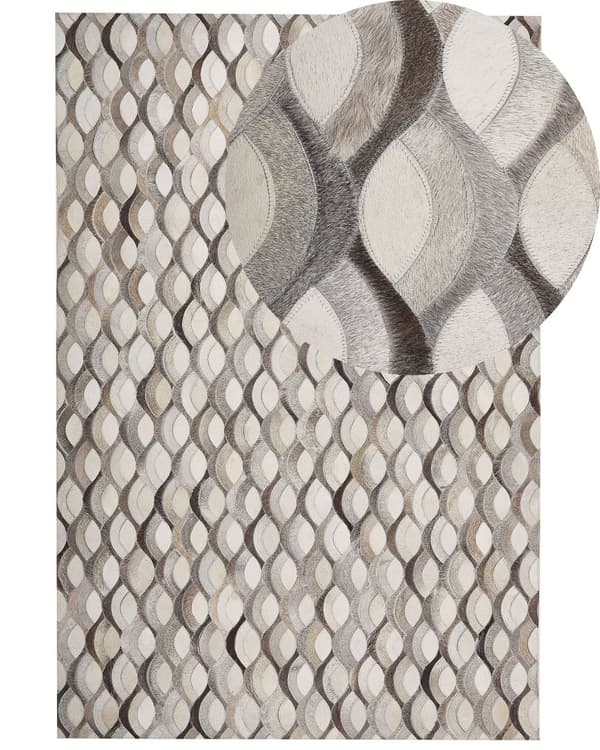 Tæppe Beige og Brunt Læder 140 x 200 cm Patchwork Vævemønster Retro Stil