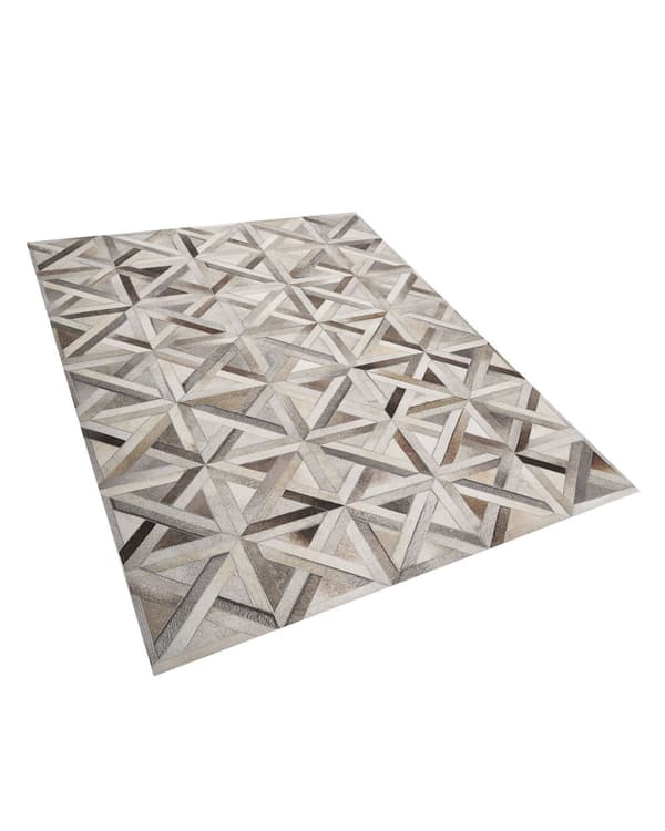 Rektangulært Tæppe Beige og Brunt Læder 140 x 200 cm Patchwork Geometrisk mønster Retro