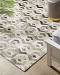Miniatyrbillede 2 af 6: Rektangulært Tæppe Beige og Brunt Læder 160 x 230 cm Patchwork Geometrisk mønster Retro