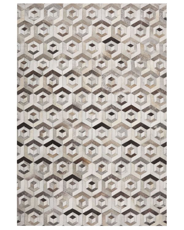 Rektangulär Matta Beige och Brun Koskinn Läder 160 x 230 cm Patchwork Geometriskt Mönster Retro