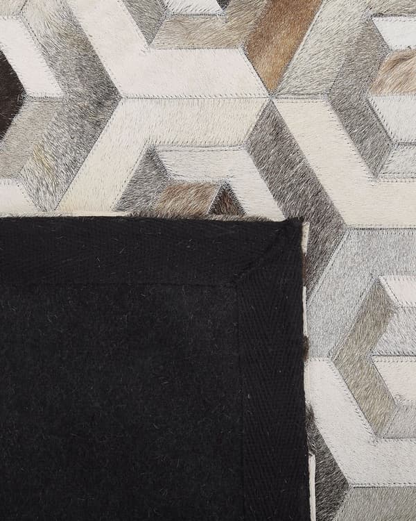 Rektangulär Matta Beige och Brun Koskinn Läder 160 x 230 cm Patchwork Geometriskt Mönster Retro