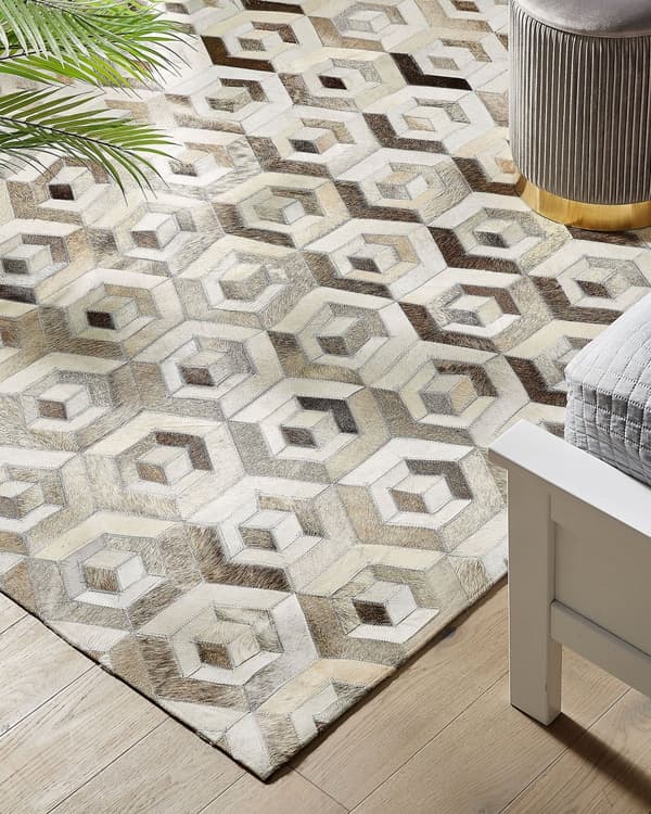 Rektangulär Matta Beige och Brun Koskinn Läder 160 x 230 cm Patchwork Geometriskt Mönster Retro