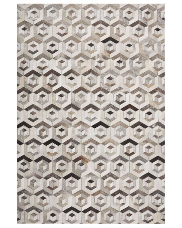 Rektangulär Matta Beige och Brun Koskinn Läder 140 x 200 cm Patchwork Geometriskt Mönster Retro