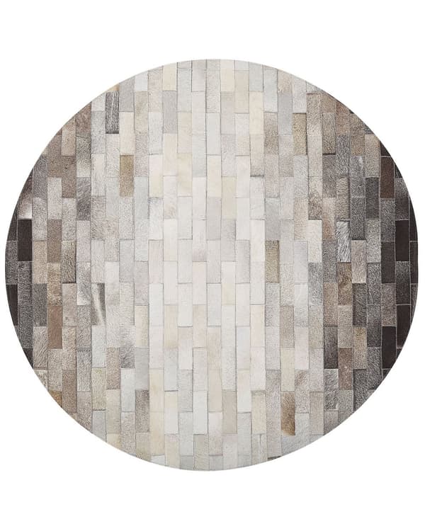 Rund Matta Brun och Beige Koskinn Läder 140 cm Patchwork Rektanglar Rustik