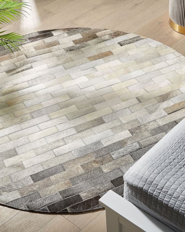 Rund Matta Brun och Beige Koskinn Läder 140 cm Patchwork Rektanglar Rustik
