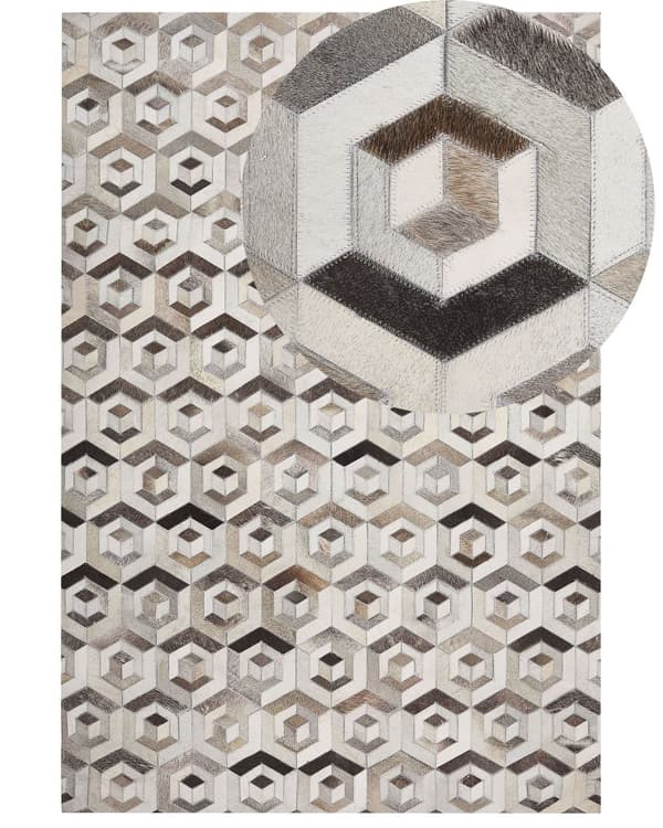 Matto lehmännahka ruskea/beige 160 x 230 cm nahka tilkku retro-tyyli
