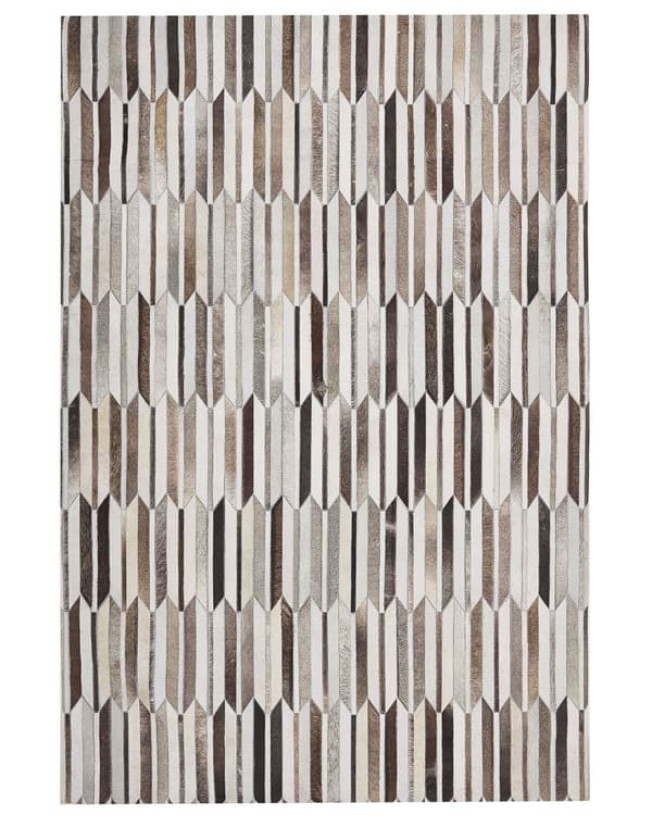 Matto lehmännahka ruskea/beige 160 x 200 cm nahka tilkki retro-tyyli