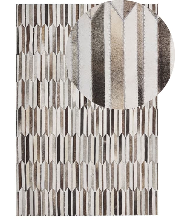 Matto lehmännahka ruskea/beige 160 x 200 cm nahka tilkki retro-tyyli