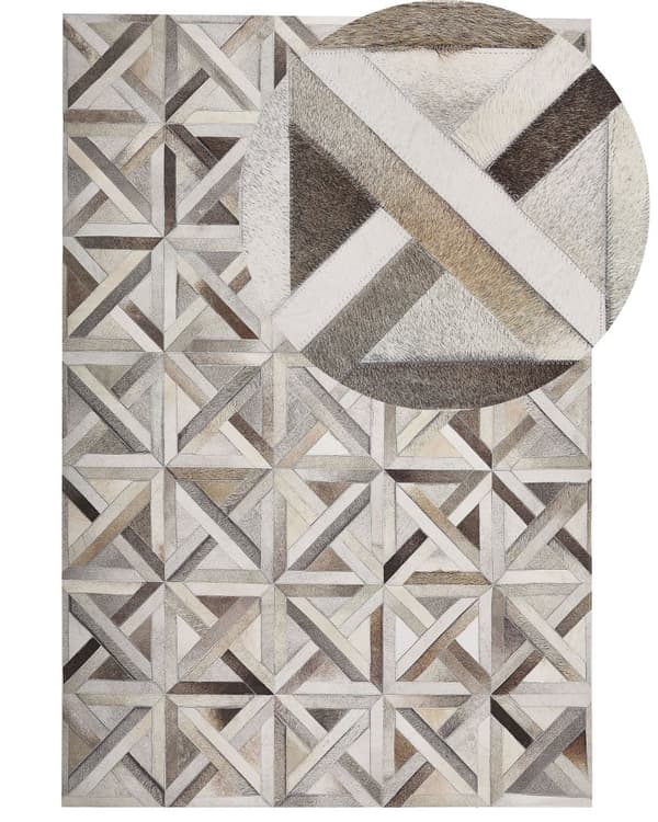 Matto lehmännahka ruskea/beige 140 x 200 cm nahka tilkku retro-tyyli