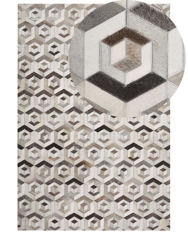 Matto lehmännahka ruskea/beige 140 x 200 cm nahka tilkku retro-tyyli