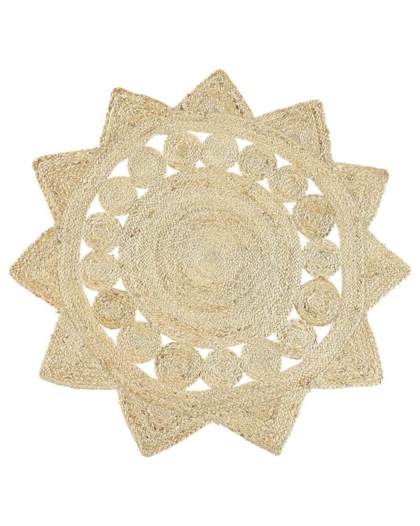Matto beige juutti 120 cm pyöreä tähden sakarat maalaisromanttinen boho tyyli