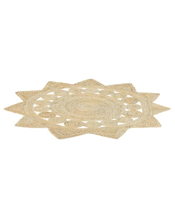 Matto beige juutti 120 cm pyöreä tähden sakarat maalaisromanttinen boho tyyli