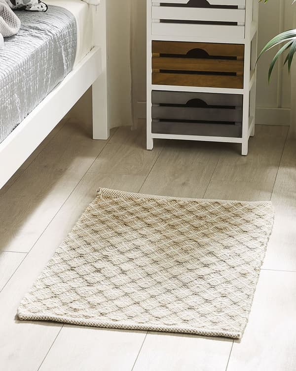 Matto beige juutti ja villa 50 x 80 cm käsin kudottu boho tyyli