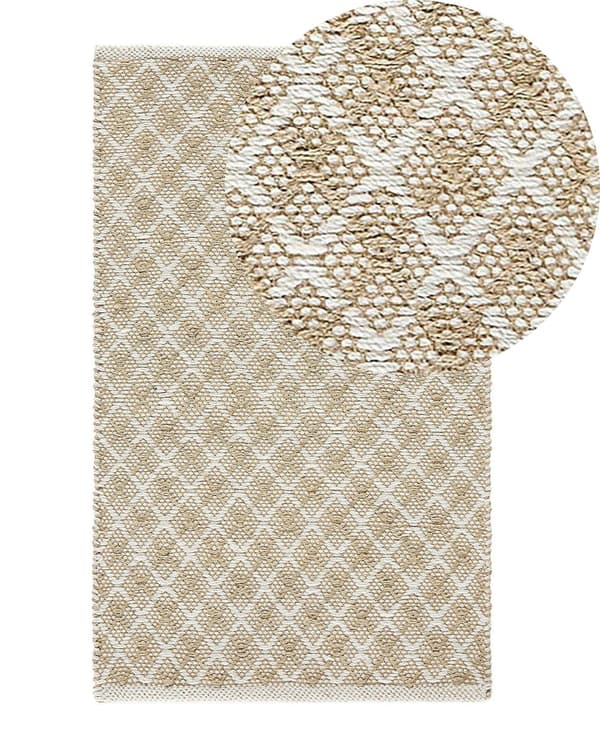 Matto beige juutti ja villa 50 x 80 cm käsin kudottu boho tyyli