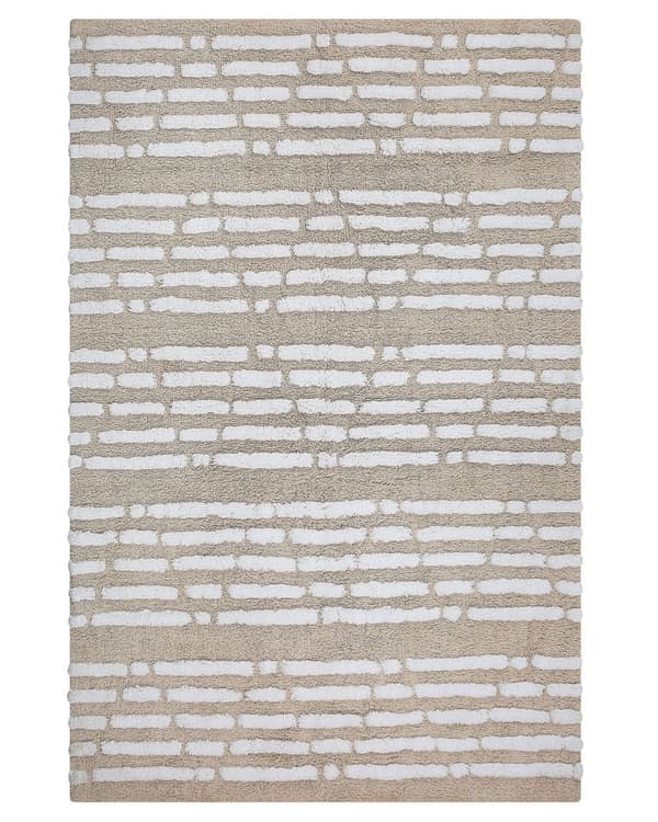 Matto puuvilla beige 120 x 180 cm käsin kudottu pitkänukkainen pehmeä boho tyyli