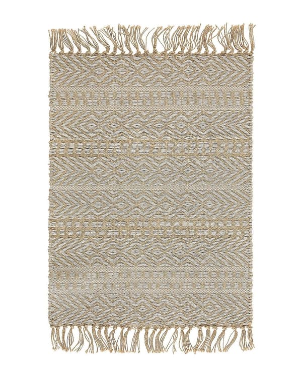 Matto beige juutti ja puuvilla 50 x 80 cm hapsut käsin kudottu boho tyyli