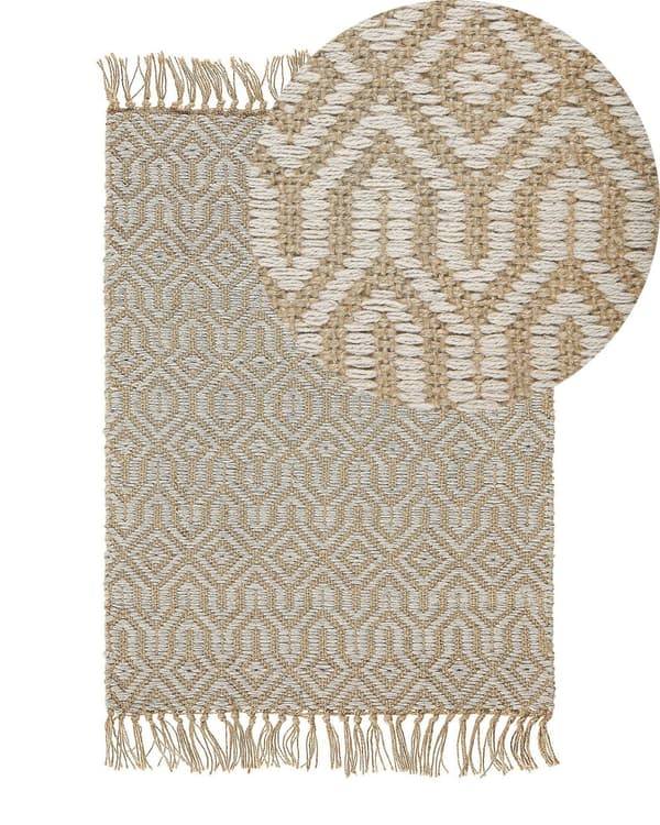 Et Beige Jute Tæppe 50 x 80 cm Håndvævet med Frynser Boho Stil til Soveværelset Hallen