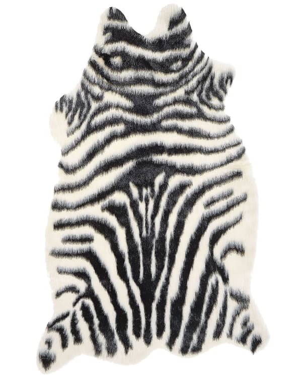 Gulvtæppe Sort Hvid Akryl og Polyester 60 x 90 cm Dyr Zebra Skindtæppe med Striber til Stuen Pelstæppe til Soveværelset Moderne Rustik