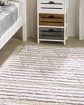 Miniatyrbillede 2 af 6: Gulvtæppe i Beige Bomuld 120 x 180 cm Håndvævet Tuftet Stribet Chevron Mønster Boho-stil Lurvet Soveværelse Naturlig Indendørs Dekoration