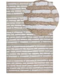 Miniatyrbillede 1 af 6: Gulvtæppe i Beige Bomuld 120 x 180 cm Håndvævet Tuftet Stribet Chevron Mønster Boho-stil Lurvet Soveværelse Naturlig Indendørs Dekoration