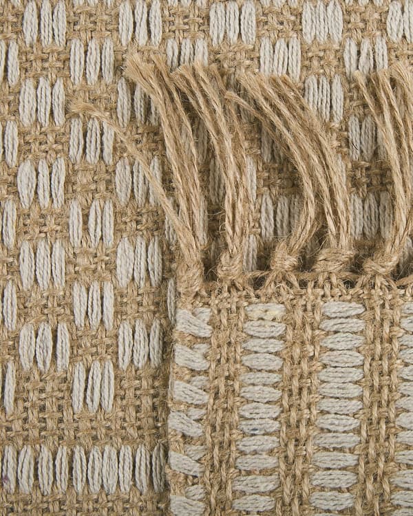 Gångmatta Beige Jute och Bomull 50 x 80 cm Fransar Handvävd Bohemisk Hall Sovrum