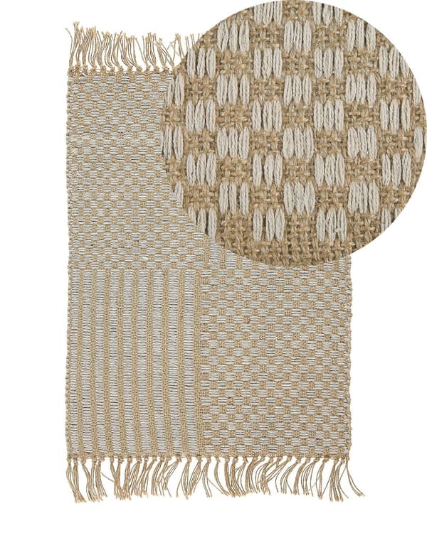 Gångmatta Beige Jute och Bomull 50 x 80 cm Fransar Handvävd Bohemisk Hall Sovrum