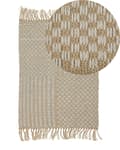 Miniatyrbild 1 av 6: Gångmatta Beige Jute och Bomull 50 x 80 cm Fransar Handvävd Bohemisk Hall Sovrum