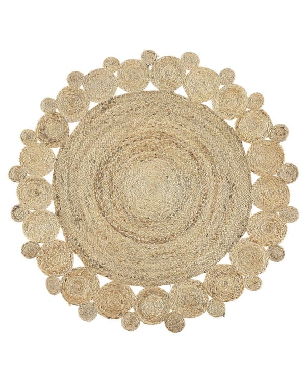 Matta Beige Jute Rund Lantlig Vardagsrum 120 cm